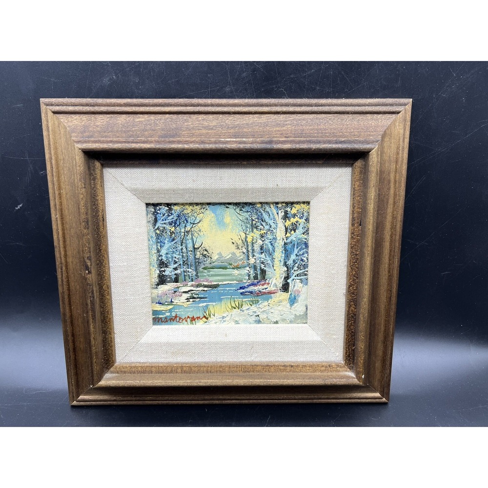 Vintage Small Oil Painting on Board Nature Landscaping 4"x5" Signed